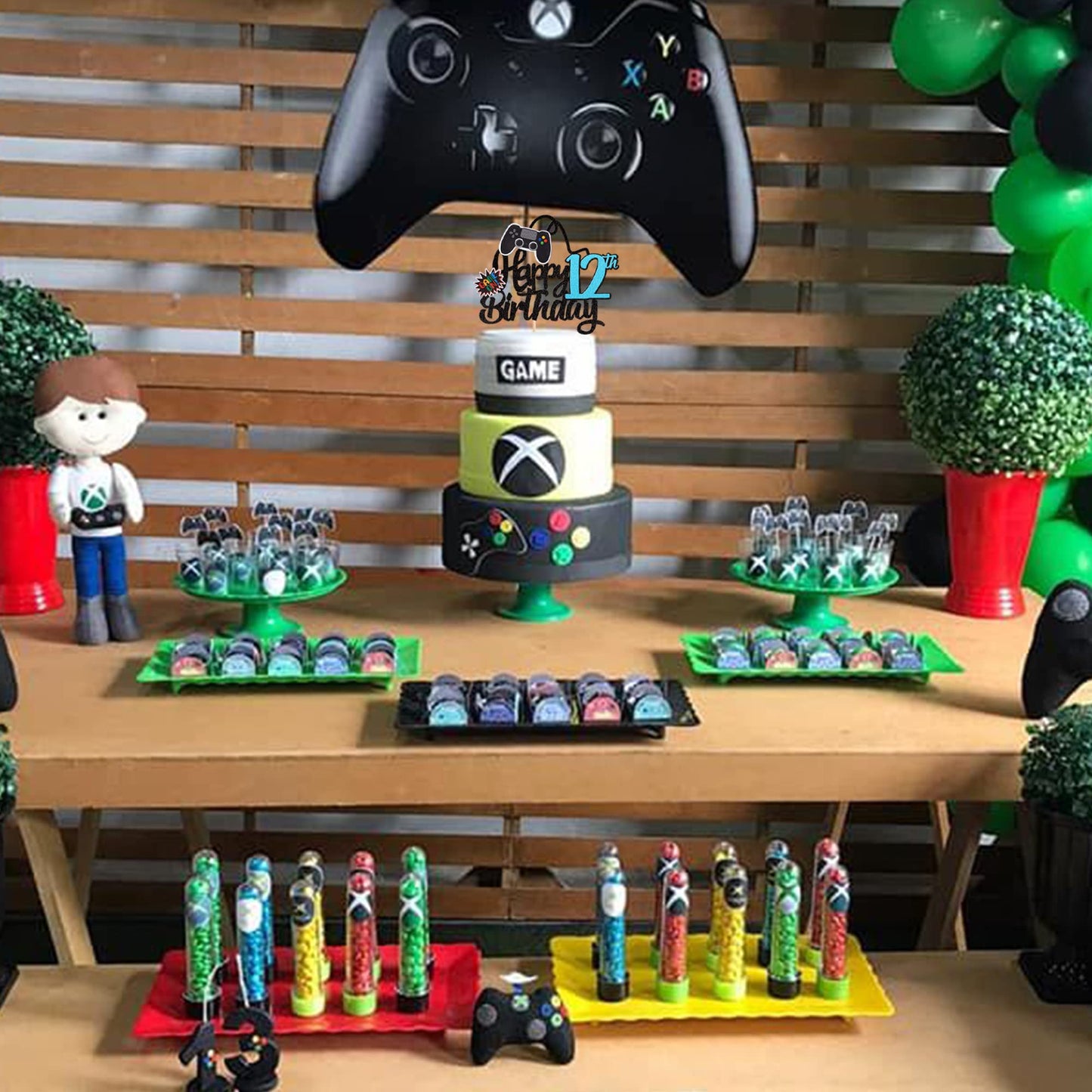 1 Pcs Video Game Happy 12Th Birthday Cake Topper Glitter Video Game Cake Pick Game On Controllers Twelve Cheers To 12 Years Cake