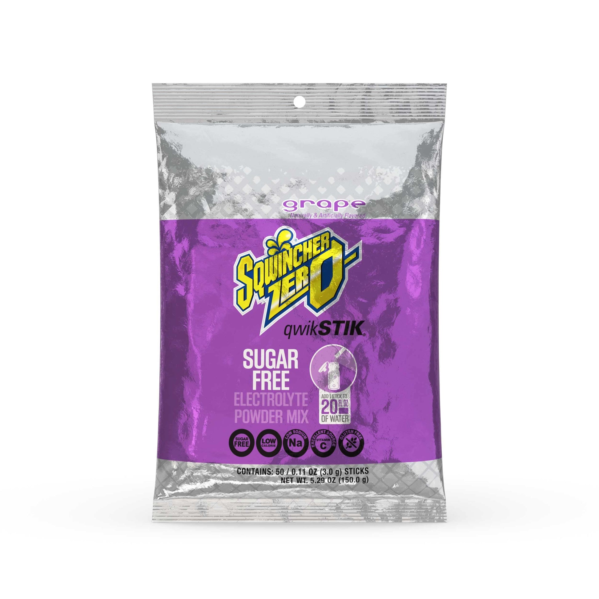 Sqwincher Zero Qwik Stik, Sugar Free, Low Calorie, Low Sodium Electrolyte Replacement Powder Hydration Drink Mix, Grape, 0.11 oz