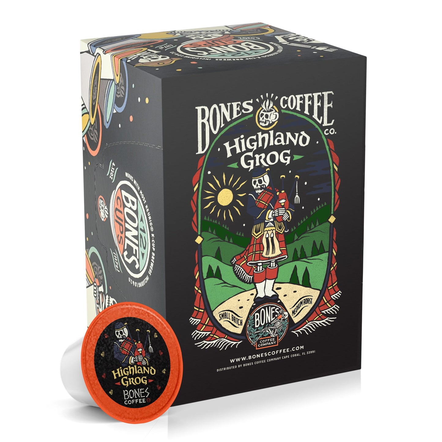 Bones Coffee Company Flavored Coffee Bones Cups Highland Grog Butterscotch Caramel | 12Ct Single-Serve Coffee Pods Compatible With Keurig 1.0 & 2.0 Keurig Coffee Maker