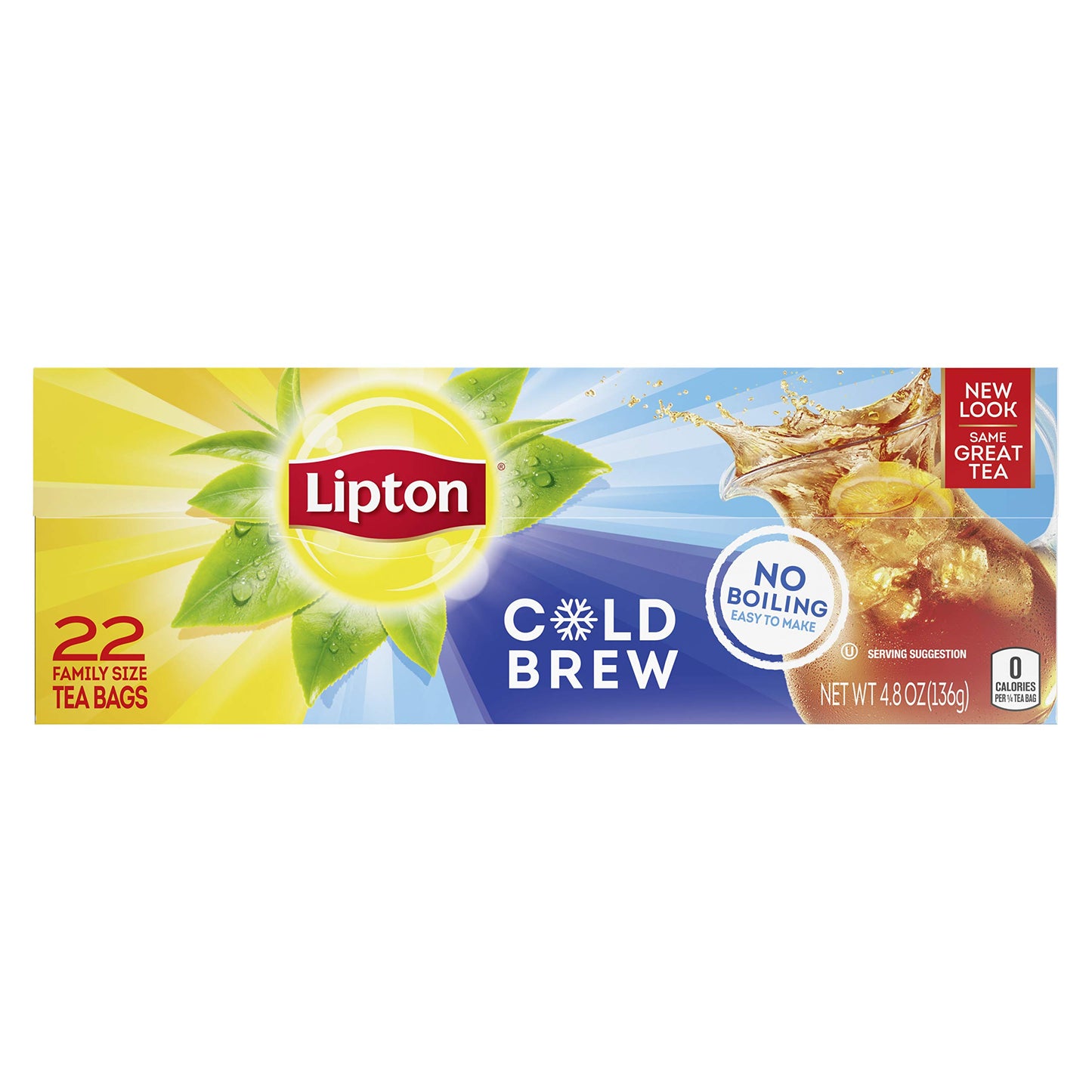Lipton Cold Brew Iced Tea Bags, Family Size, Zero Calories, Easy to Make, 22 Count