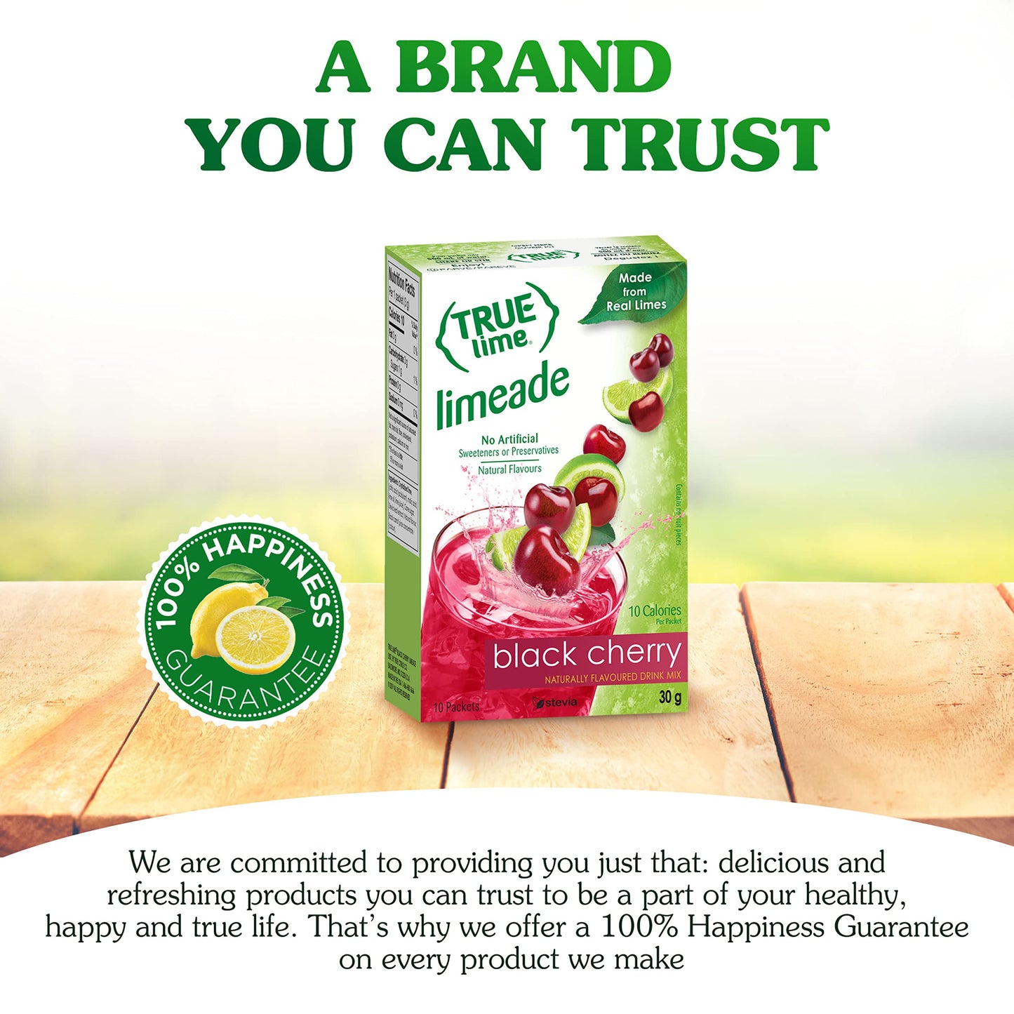 True Lime Black Cherry Limeade Drink Mix (10 Packets) | Made From Real Limes | No Preservatives, No Artificial Sweeteners, Gluten Free | Water Flavor Packets & Water Enhancer With Stevia