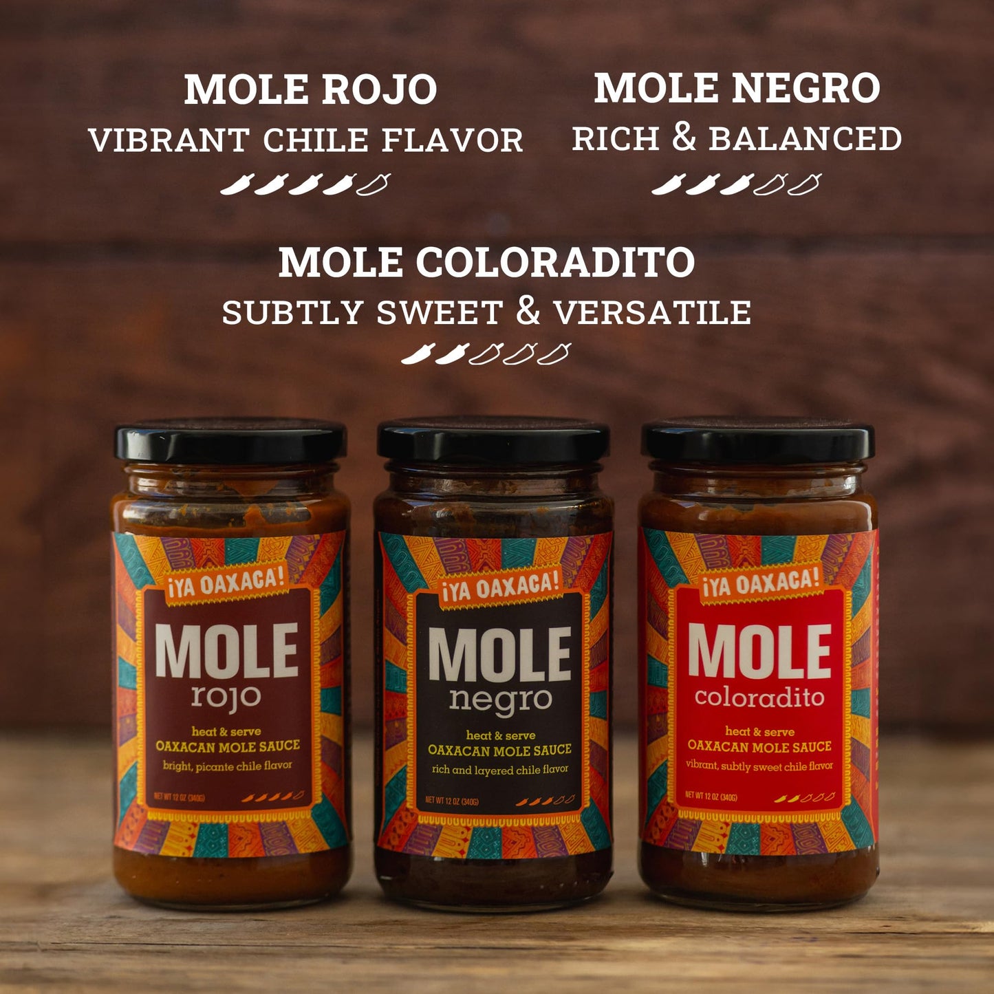 Ya Oaxaca Mole Sauce Variety Pack - Vegan, Non-GMO, Gluten Free - 12 Oz (Pack of 3) - Includes Negro, Coloradito, & Rojo