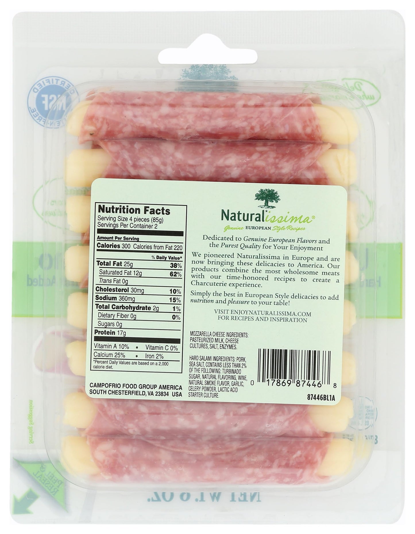 Naturalissima, Uncured Hard Salami Panino, 6 oz