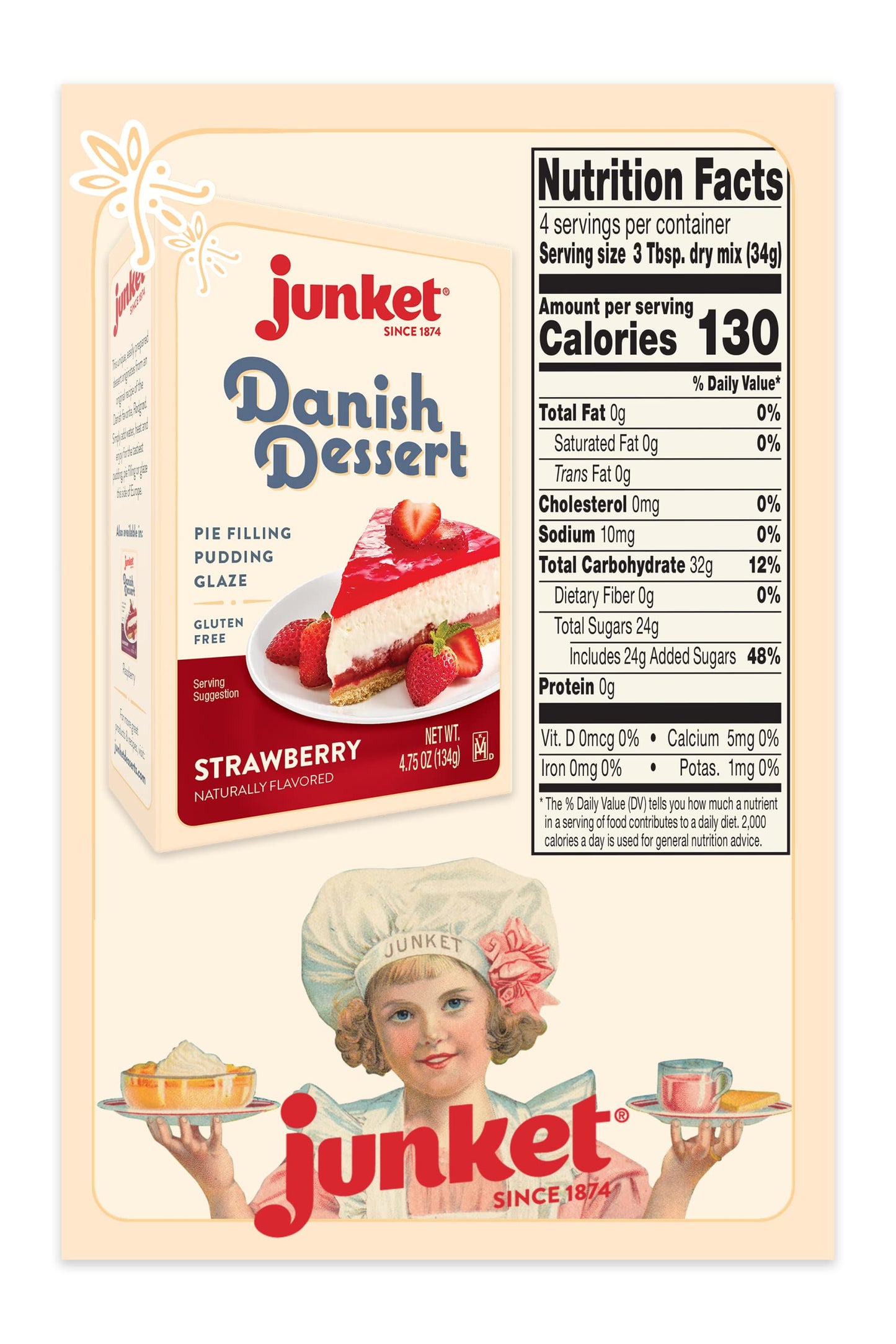 Junket Danish Dessert Strawberry Mix - For Strawberry Pie Filling, Cheesecake Topping, Sauces, Puddings, And Glazes. Easy! Add W