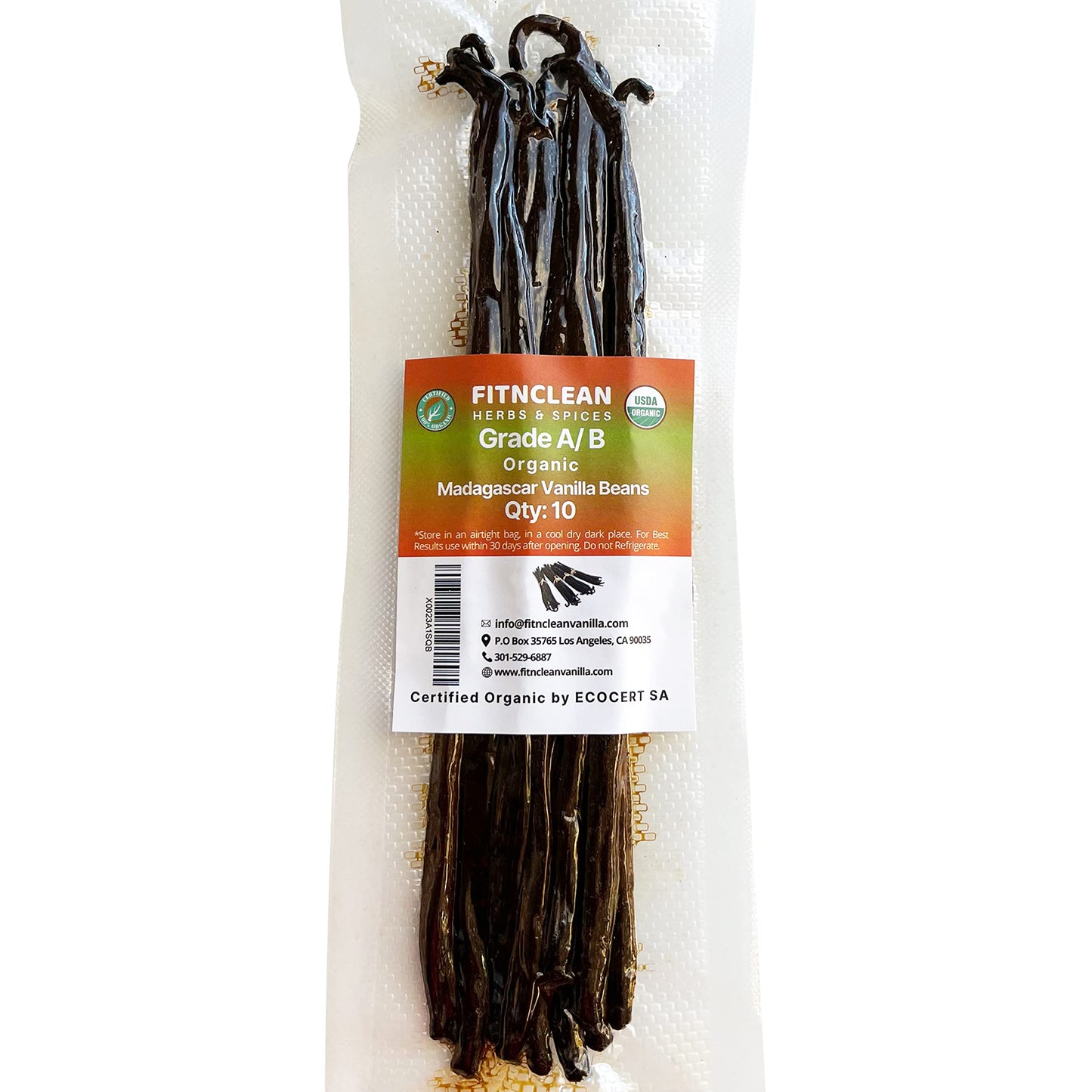 10 Organic Madagascar Vanilla Beans Grade A/B. Certified USDA Organic. 5-7 by FITNCLEAN VANILLA for Extract and Everything Vanilla.