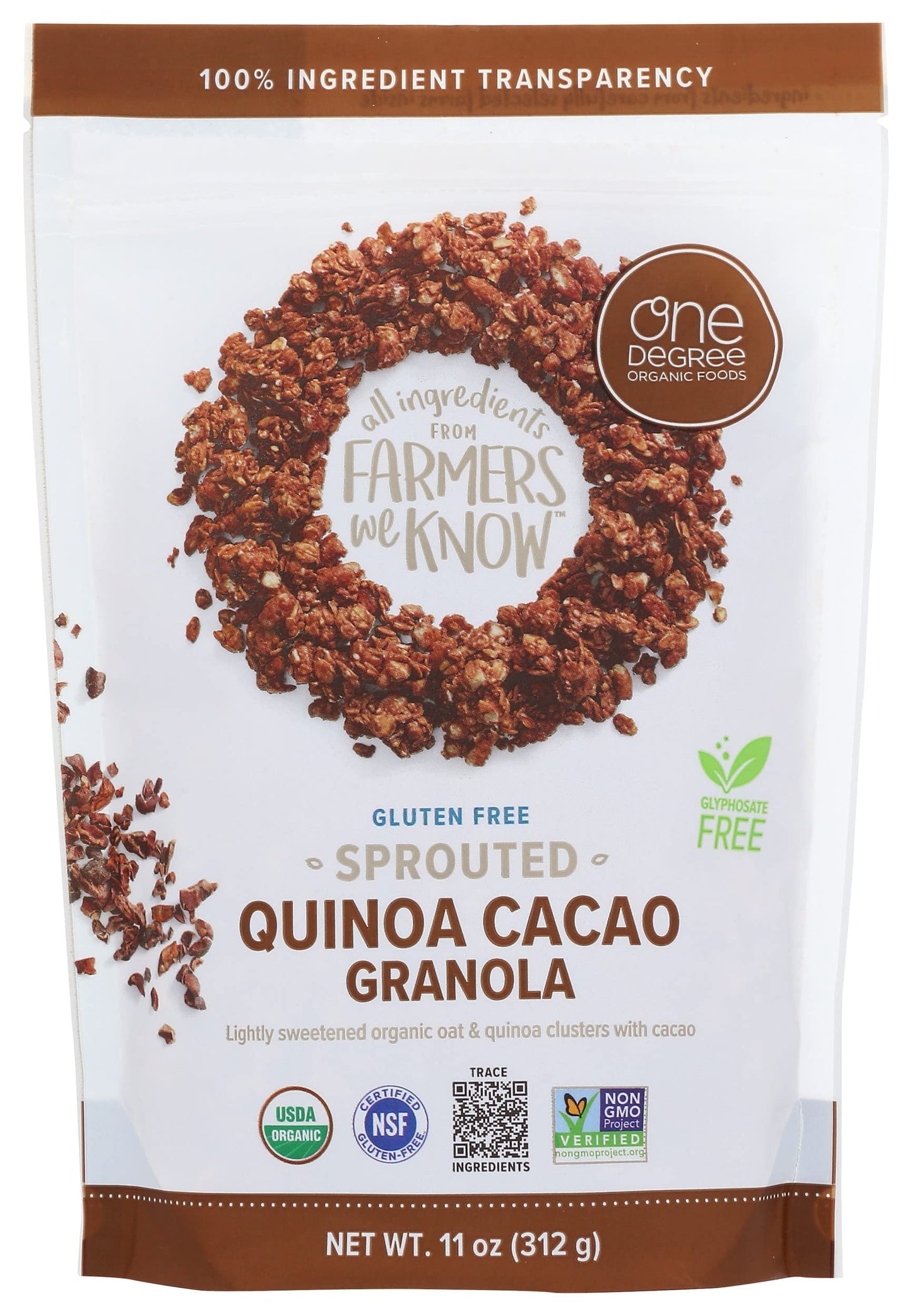 One Degree Organic Cacao Oat Quinoa Granola, 11 Ounce - 6 Per Case.