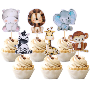 36 Pcs Jungle Animals Cupcake Toppers Lion Monkey Zebra Hippo Giraffe Elephant Forest Theme Cupcake Picks For Safari Animals The