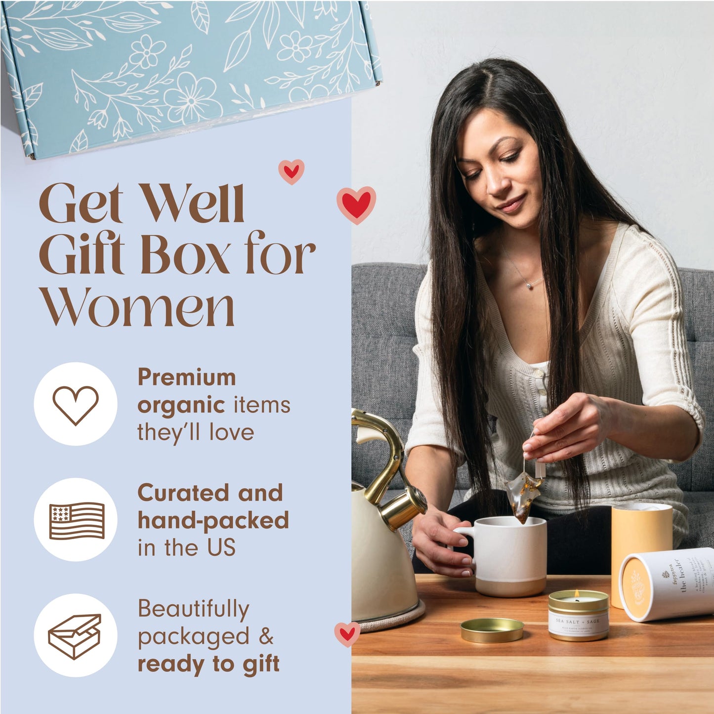 Unboxme Get Well Gift Box - 5 Piece Set with Fluffy Socks, Mug, Tea, Candle, Sending Hugs Card
