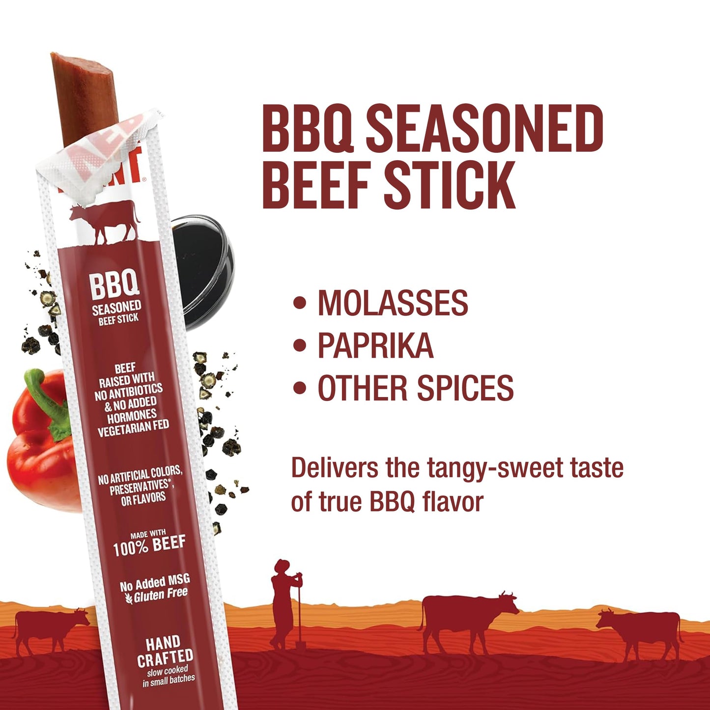 Snack Sticks By Vermont Smoke & Cure - Bbq Seasoned - Beef - Healthy Meat Protein - 1Oz Jerky Stick - 24 Count Carton