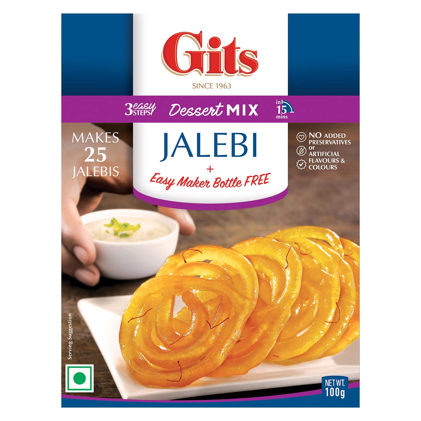 Gits Jalebi Dessert Mix, With Easy Maker Bottle, Pure Veg, Traditional Indian Sweet, 400G (Pack Of 4, 100G Each)