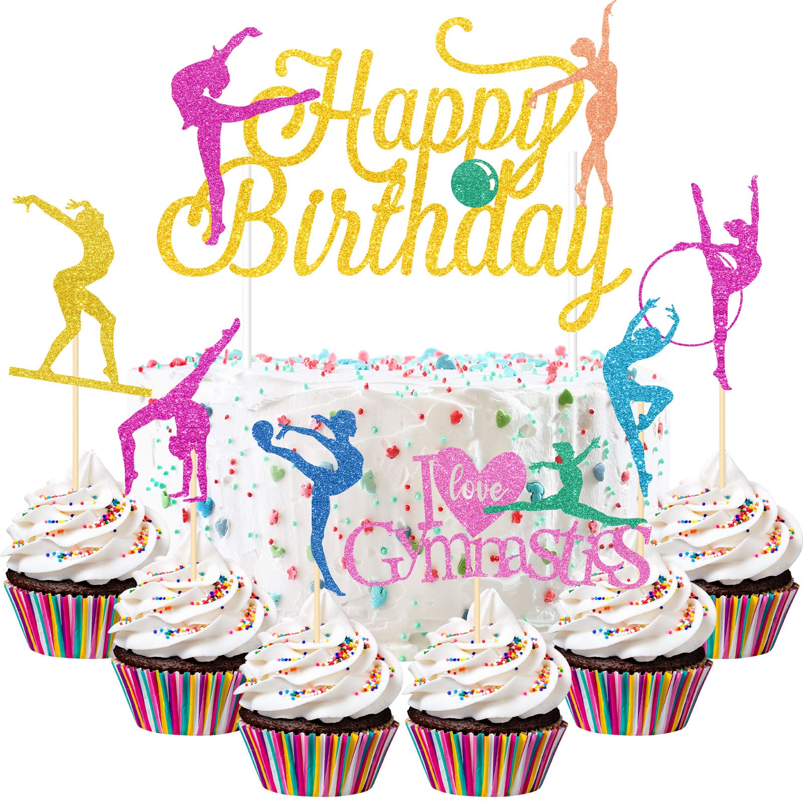 43 Pieces Gymnast Cake Toppers Glitter Gymnastics Cake Decorations Gymnastics Cupcake Toppers Gymnast Party Decorations Gymnasti