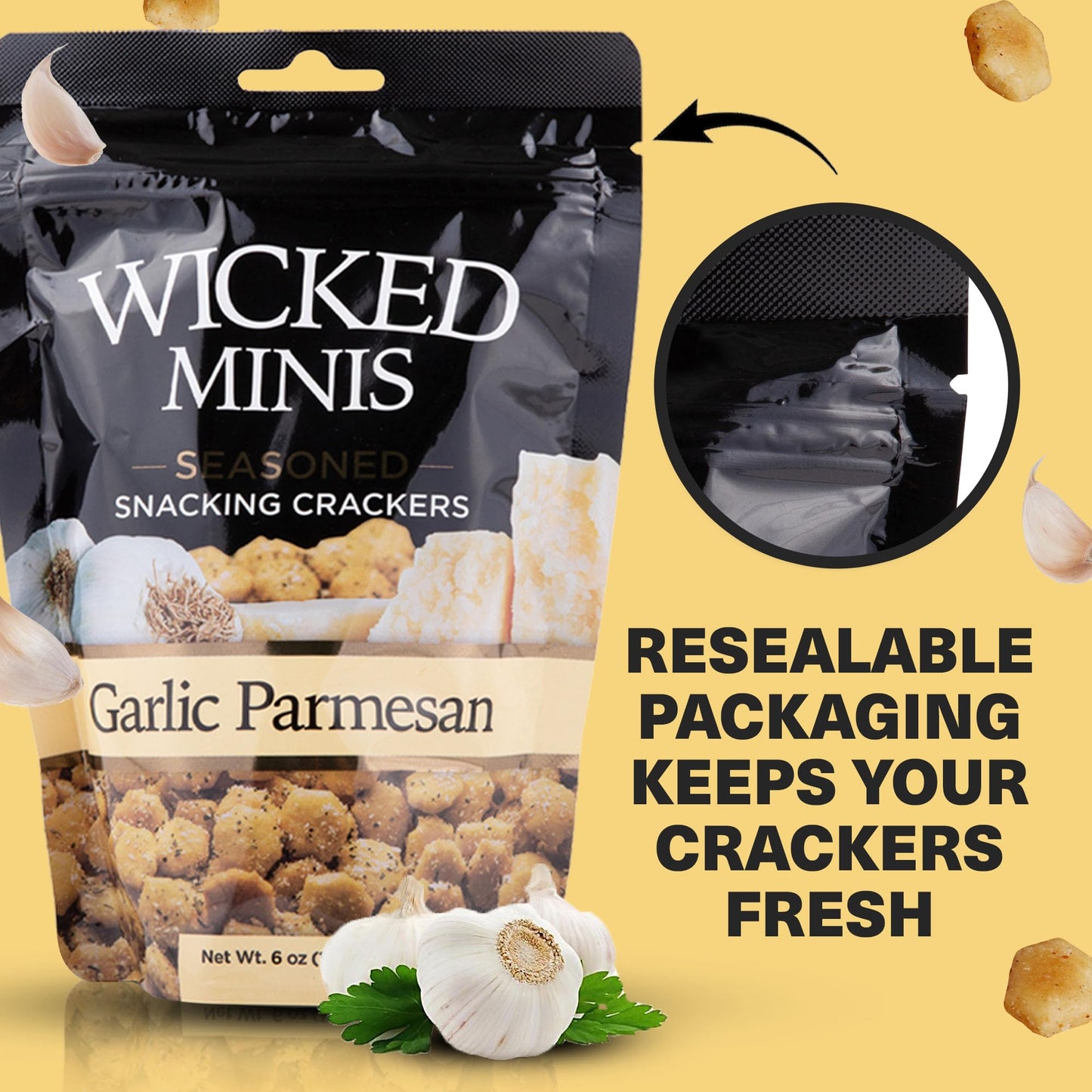 Wicked Mix Soup & Oyster  ers, Garlic Parmesan Flavor, 6 Oz (Pack of 3), Mini Puffed Salted Croutons for Soup and Salad