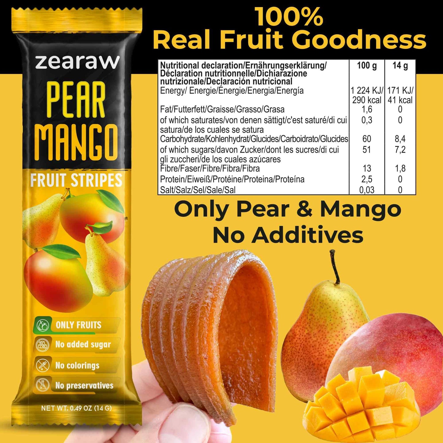 Zearaw Healthy Fruit Snacks For Adults And Kids - 30 Organic Fruit Leather With Dried Black Currant, Pear-Mango, Apple-Raspberry