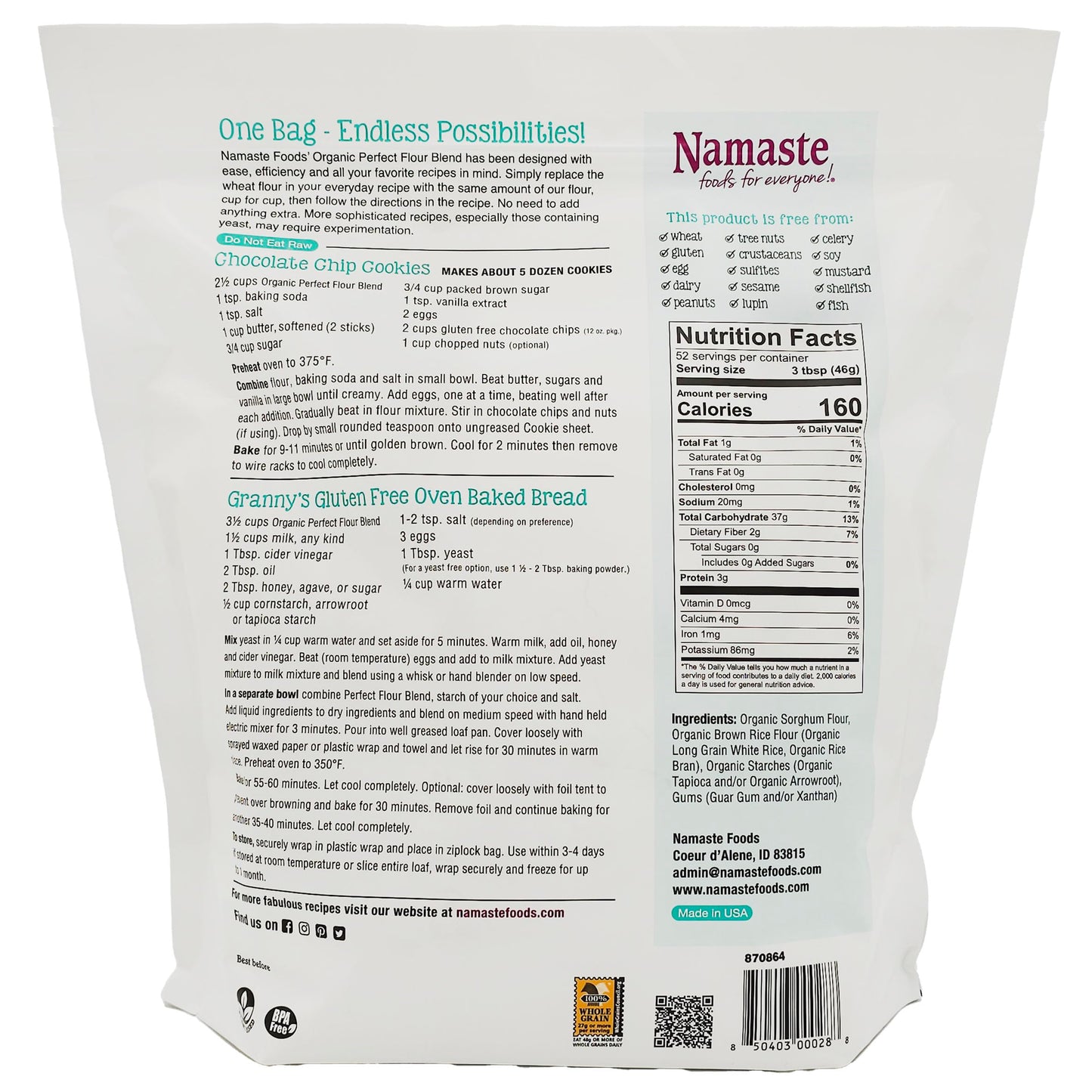 Namaste Foods Organic Perfect Flour Blend, Gluten Free, 5 lb