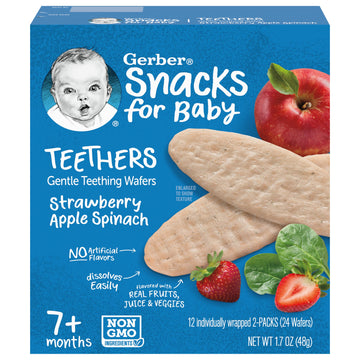 Gerber Snacks For Baby Teethers, Strawberry Apple Spinach, Gentle Teething Wafers, Non-Gmo Ingredients, 12 Individually Wrapped