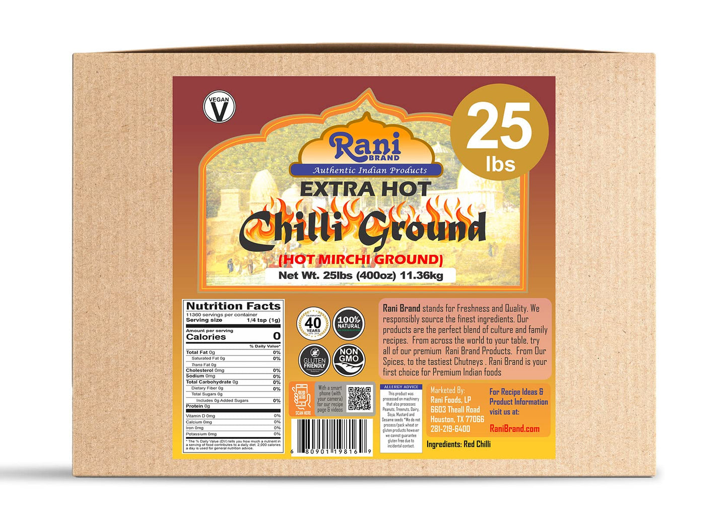 Rani Extra Hot Chilli Powder Indian Spice 400Oz (25Lbs) 11.36Kg Bulk Box ~ All Natural | No Color Added | Gluten Friendly | Vega