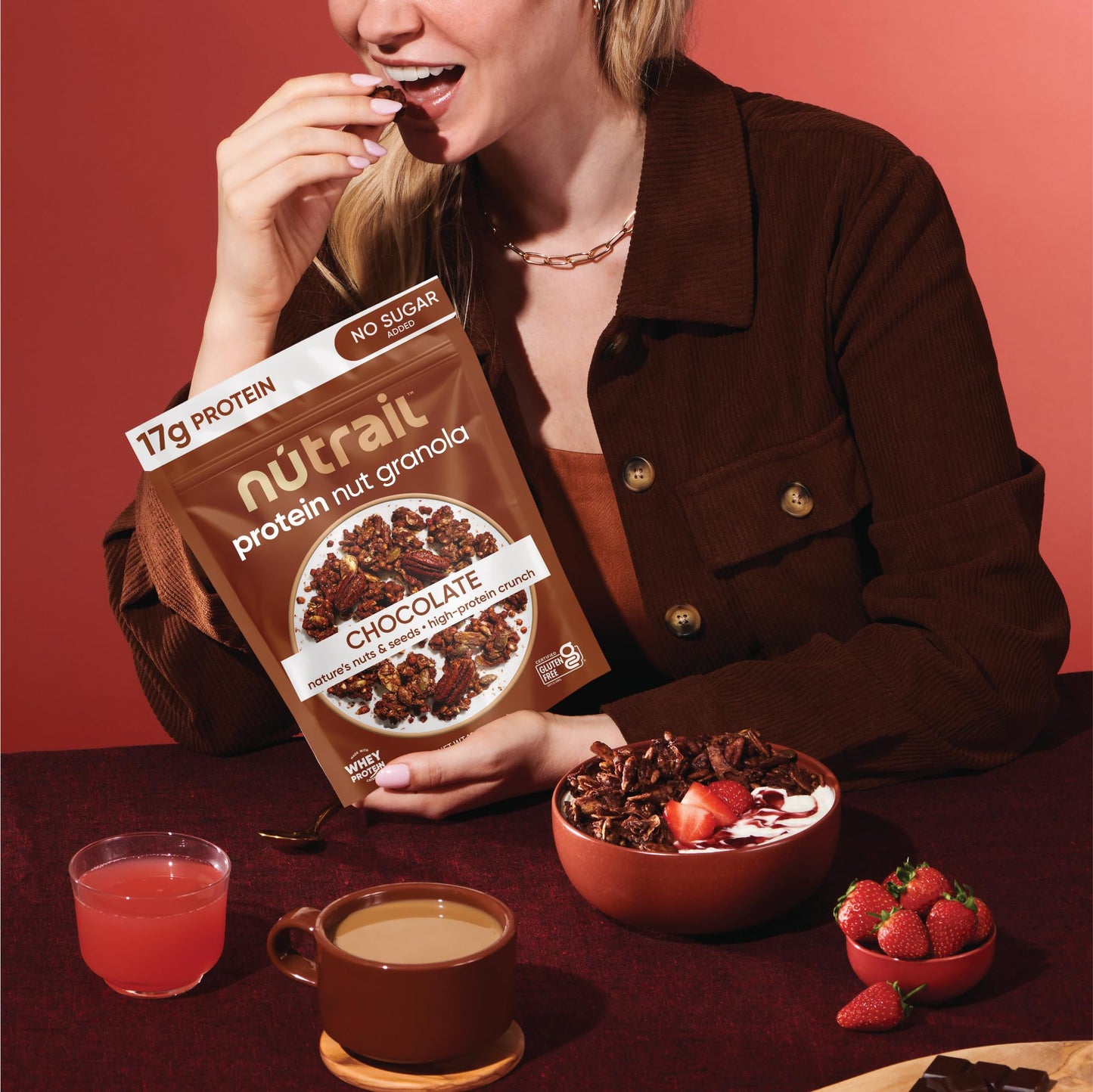 Nutrail 17G Protein Nut Granola Cereal, Chocolate No Sugar Added, Keto, Low Carb, Gluten Free, Grain Free, Healthy Breakfast 8 O