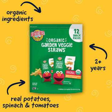 Earths Best Organic Kids Snacks, Sesame Street Toddler Snacks, Organic Garden Veggie Straws for Toddlers 2 Years and Older, Ori