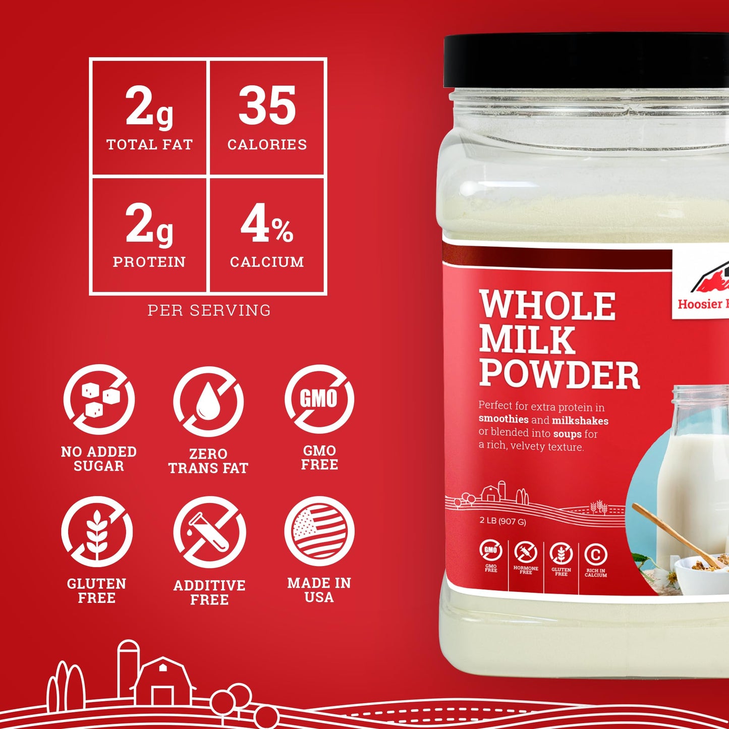 Hoosier Hill Farm Whole Milk Powder, 2LB, 32 Ounce, Pack of 1