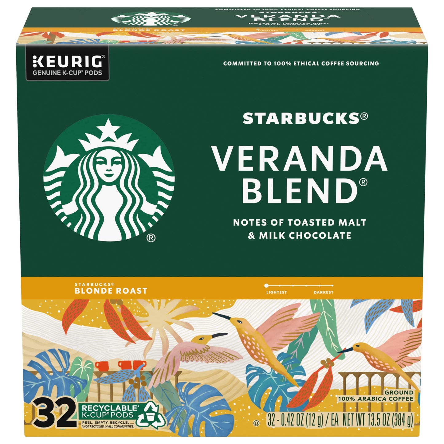 Starbucks Veranda Blend Blonde K-Cup Pods for Keurig, 160 Count, 32 Count (Pack of 5)