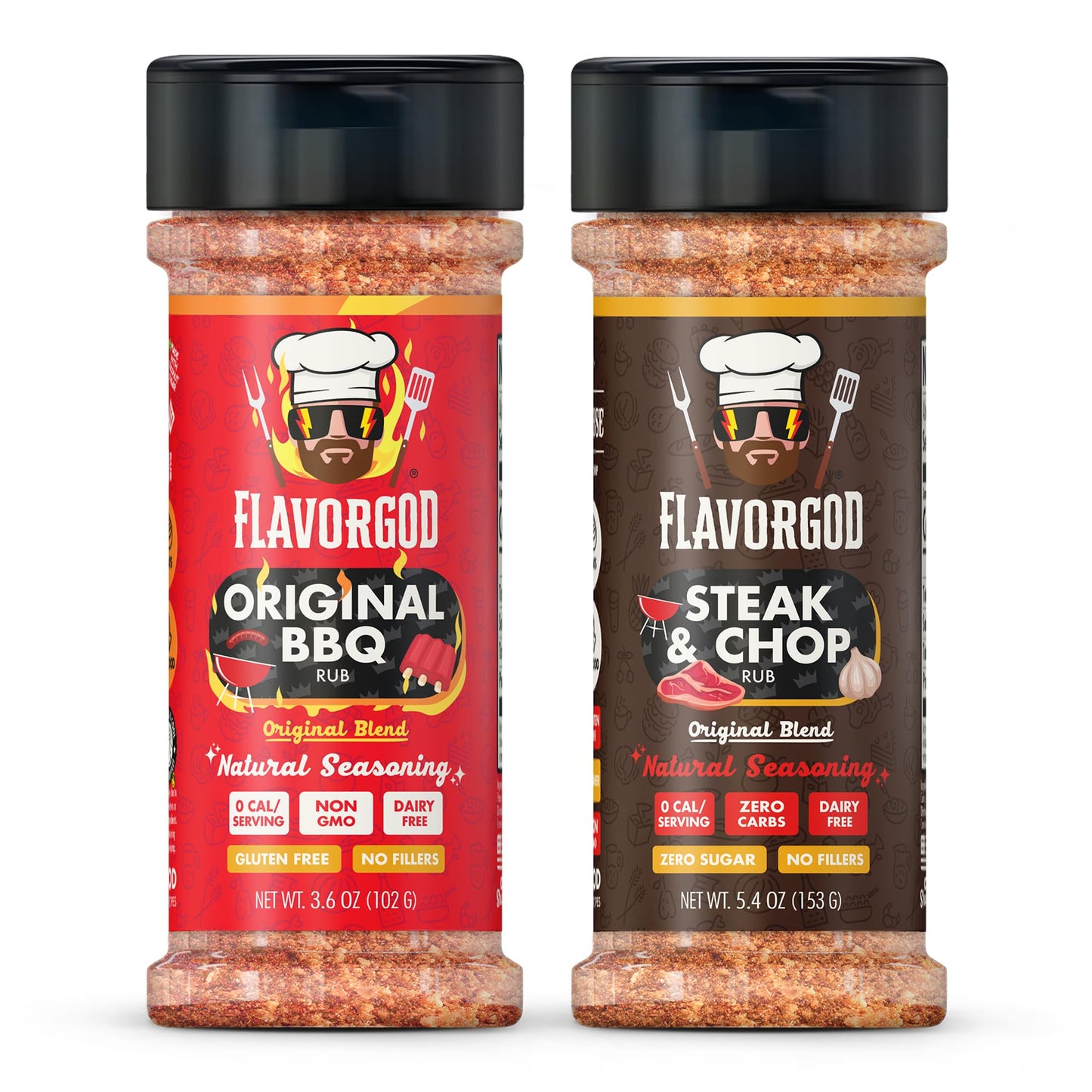Flavor God Rubs Combo Pack - Dry Rub Seasoning Gift Set, 4 Pack - Original BBQ, Jamaican Jerk, Honey BBQ, Low Sodium