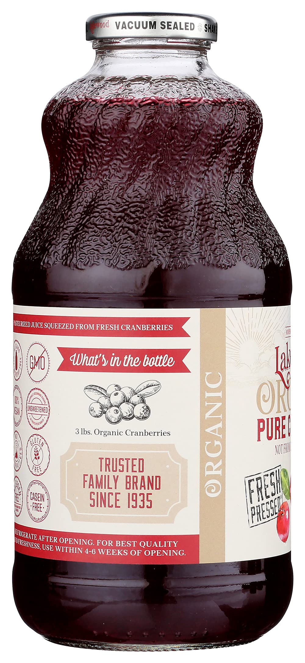 Lakewood Organic Pure Cranberry, Fresh Pressed, 32 Fl Oz (Pack Of 6)