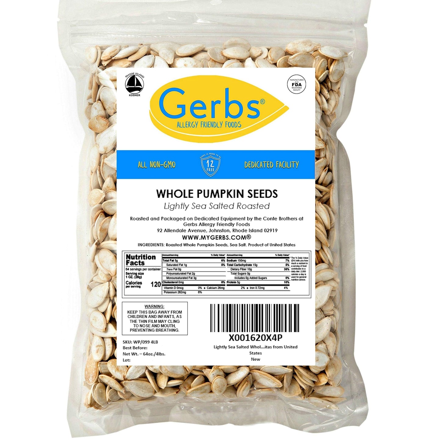 Lightly Sea Salted Pumpkin Seeds in Shell by Gerbs - 4 LBS - Top 11 Food Allergen Free & Non GMO - Vegan & Kosher - Premium Whol