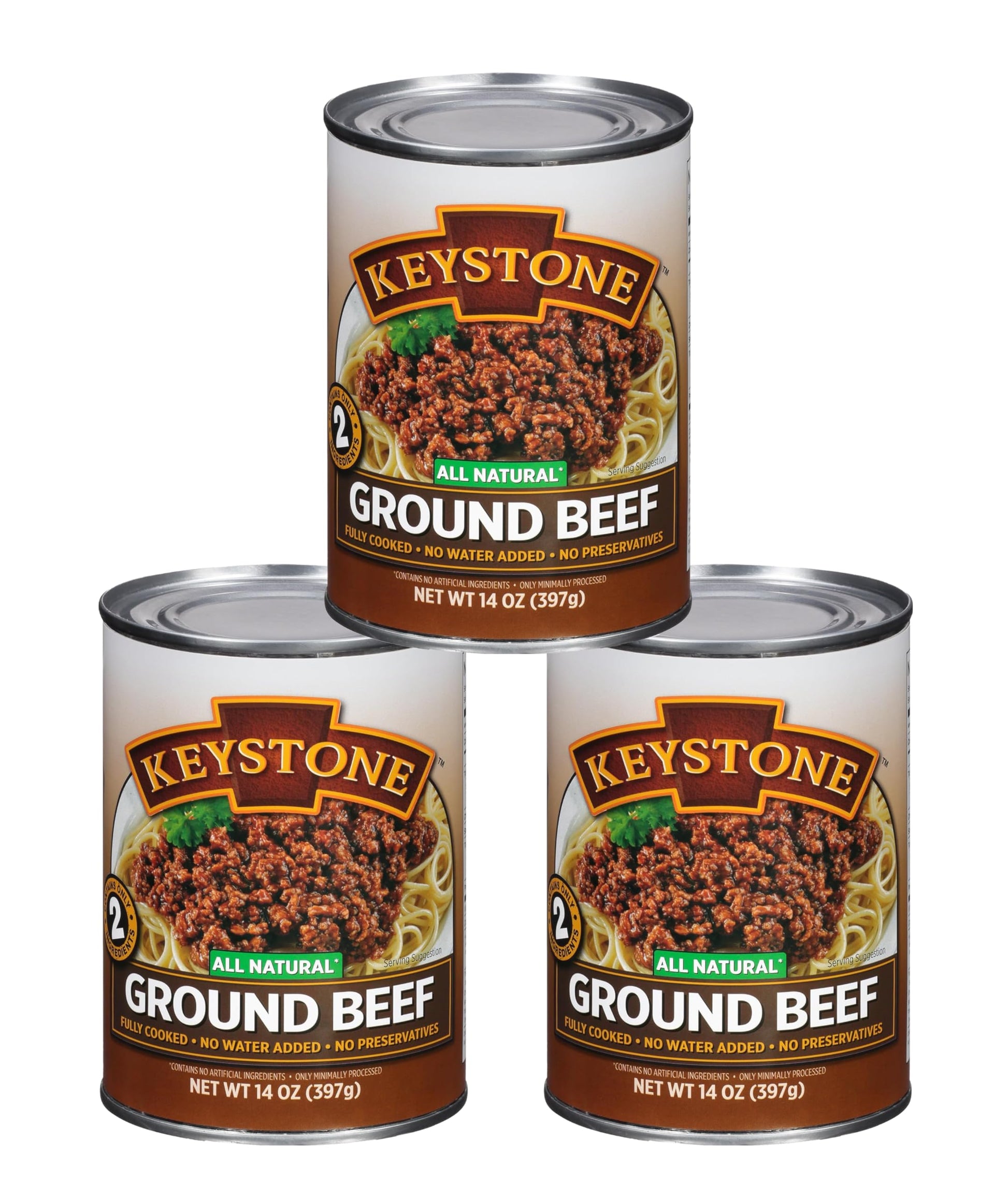 Keystone Meats All Natural Heat and Serve Ground Beef 14 oz - Fully Cooked Canned Meat - Ready to Eat - 5-Year Shelf Life - Pant