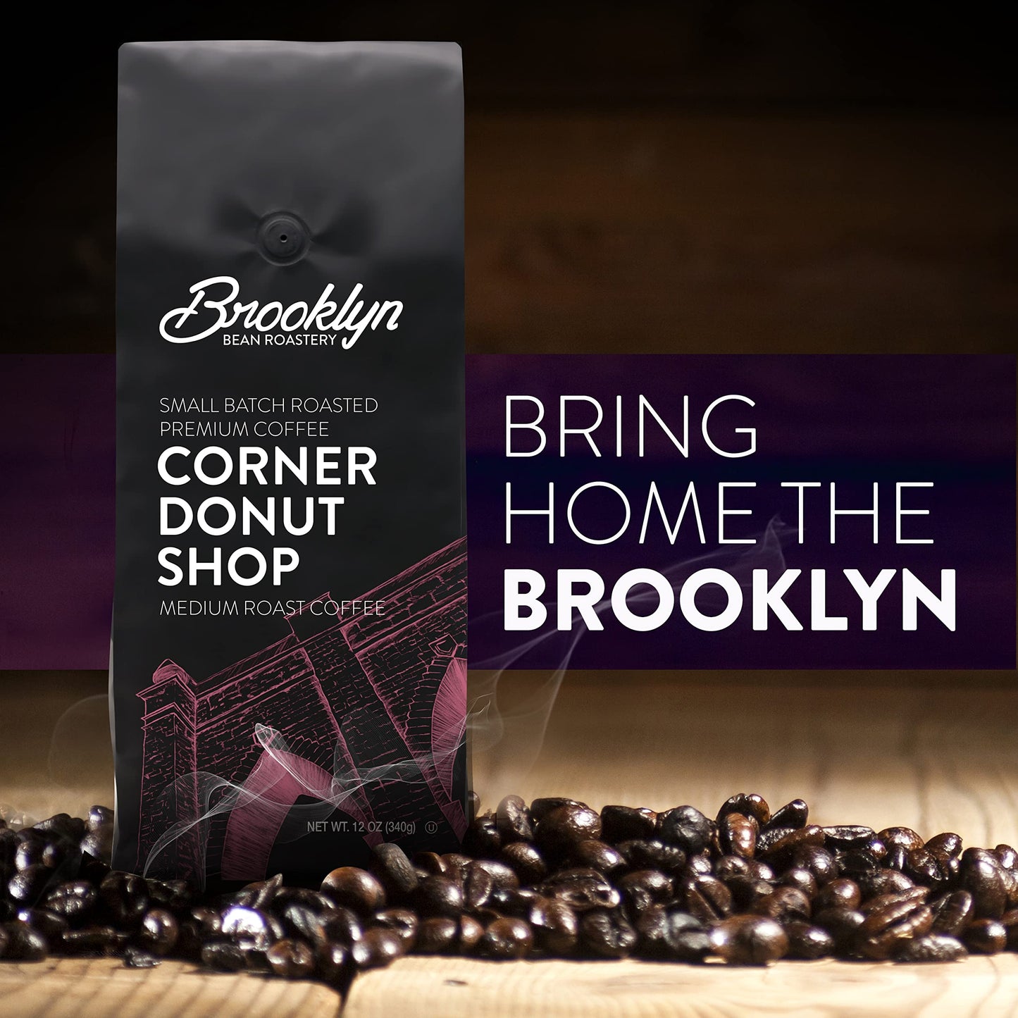 Brooklyn Beans Corner Donut Shop 100% Arabica Craft Roasted Ground Coffee, Medium Roast, 12 Ounce Bag