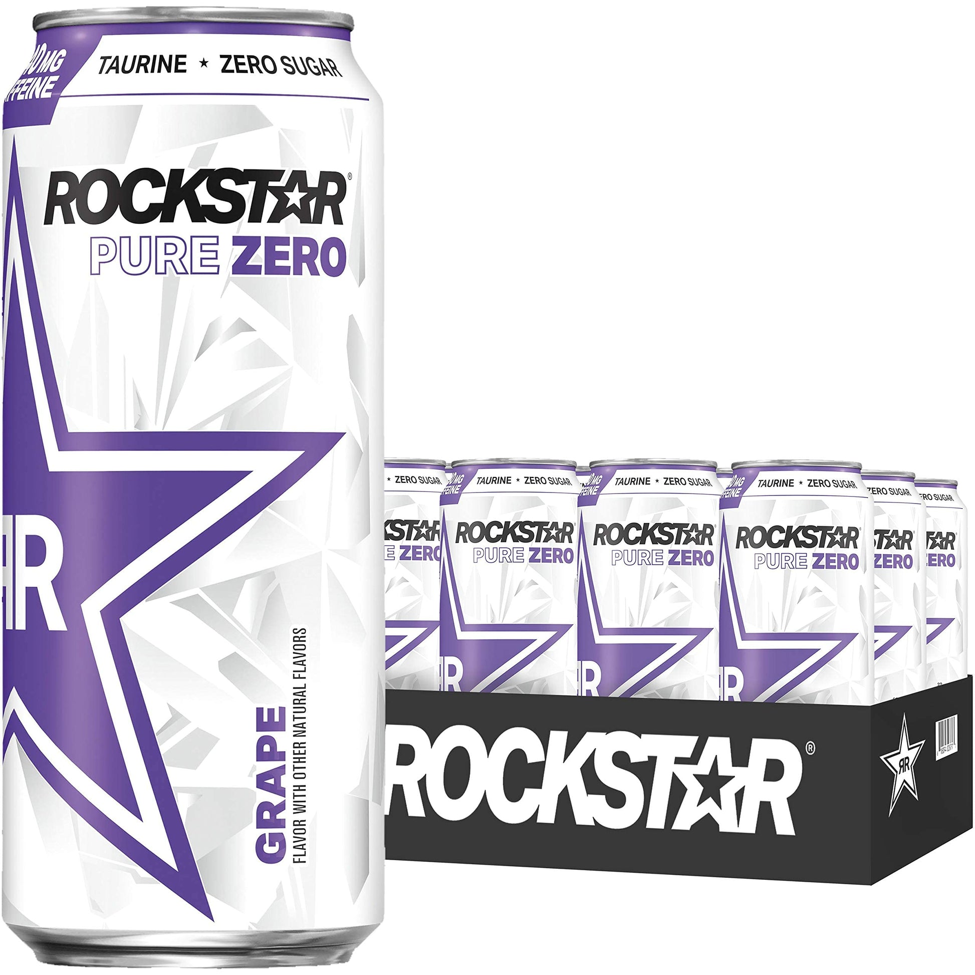 Rockstar Pure Zero Energy Drink, Grape, 0 Sugar, Caffeine, 16oz Cans, Pack of 12