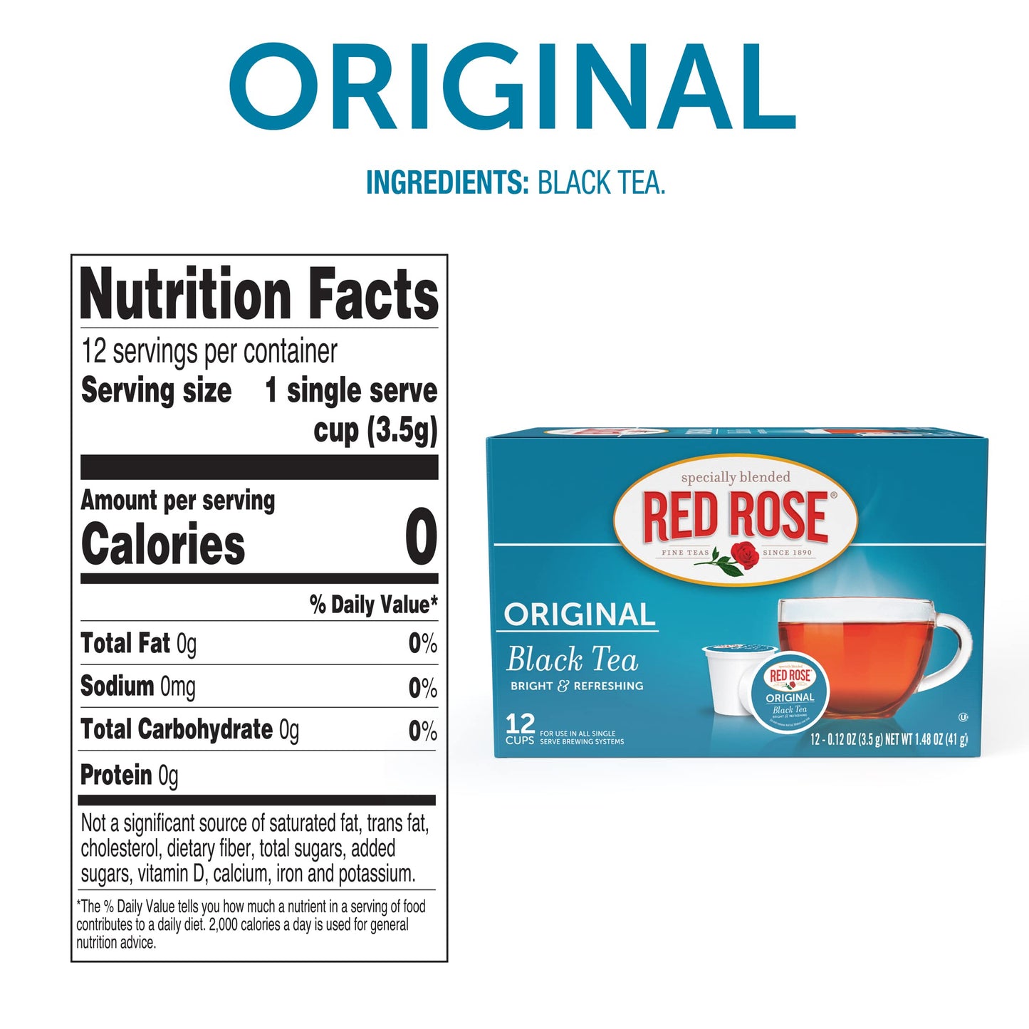 Red Rose Black Tea K-Cups, Full Flavored, Caffeinated, 12 Count (Pack of 6), Strong Brew, Original Black Tea