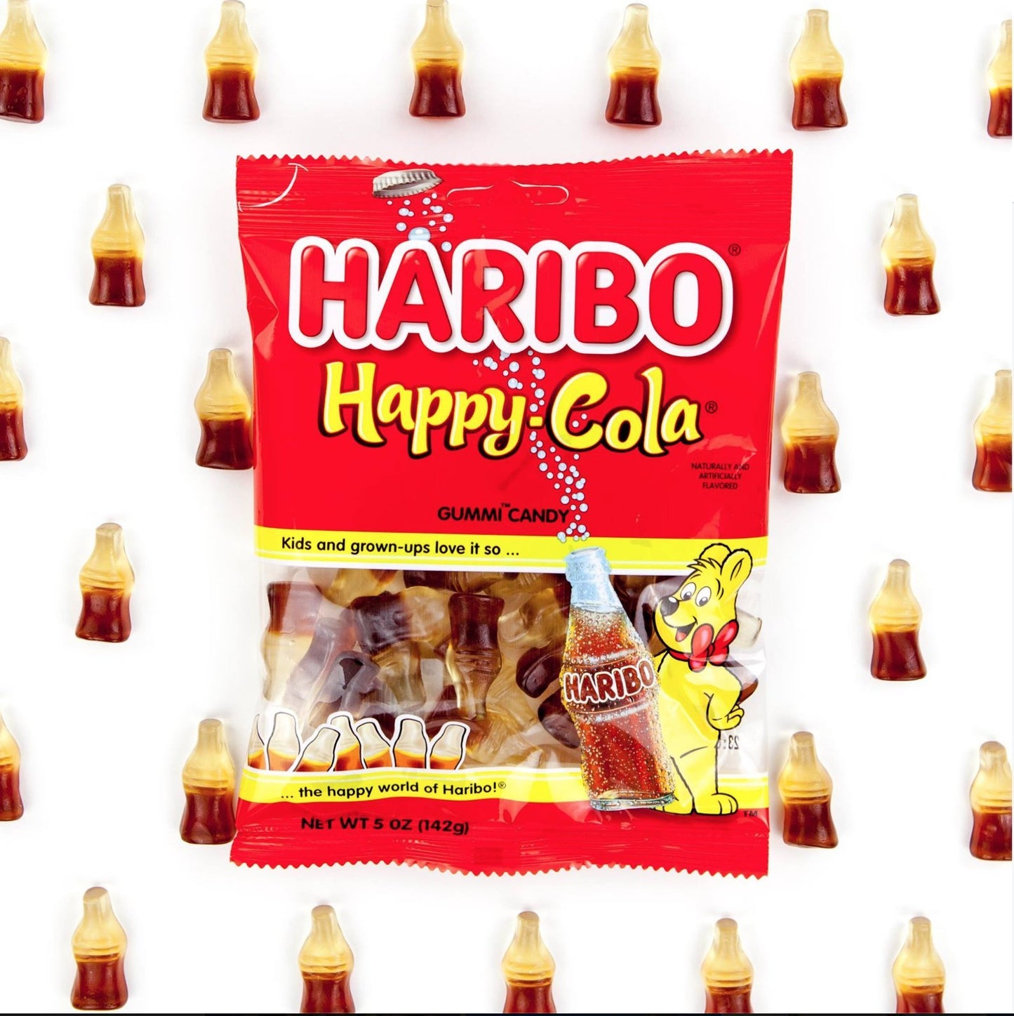 Haribo Gummi Candy, Happy-Cola Gummy Candy Soda Bottles, 5 Ounce Share Size Bags (Pack Of 12) Delicious Soft & Chewy Sweet Snacks, Classic Cola Flavor
