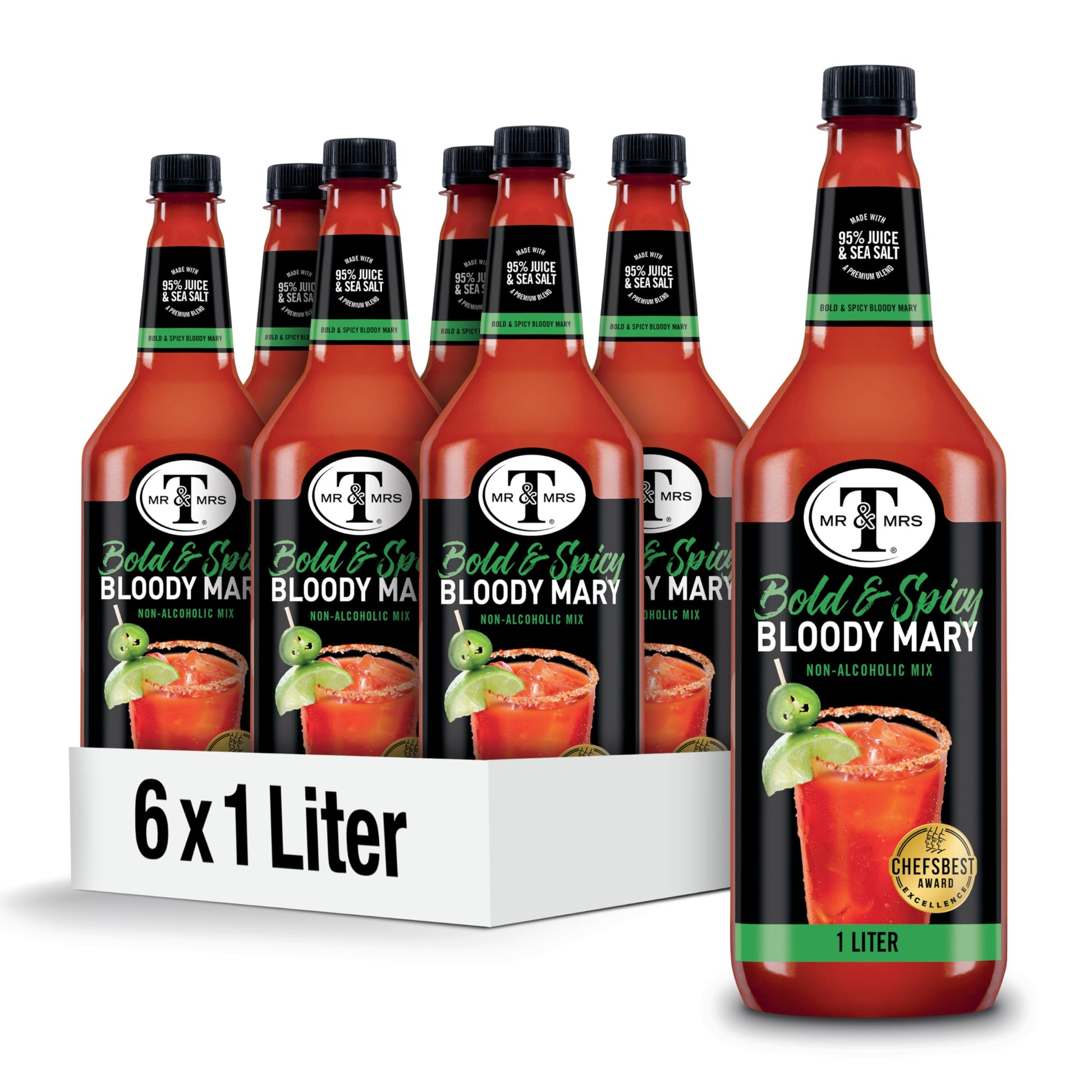 Mr & Mrs T Bold & Spicy Bloody Mary Mix, 1 L (Pack of 6), 33.8 Fl Oz, Spicy Bloody Mary Flavor