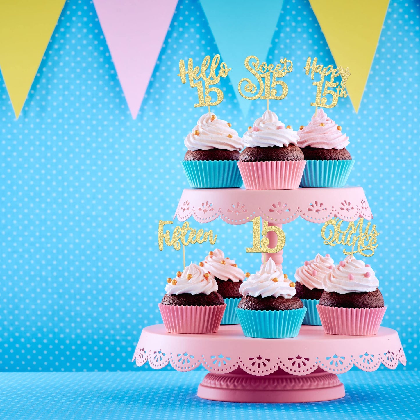 36Pcs 15Th Birthday Cupcake Toppers Sweet 15 Hello 15 Cake Toppers Fifteen Happy 15Th Cupcake Picks 15Th Birthday Cake Decoratio