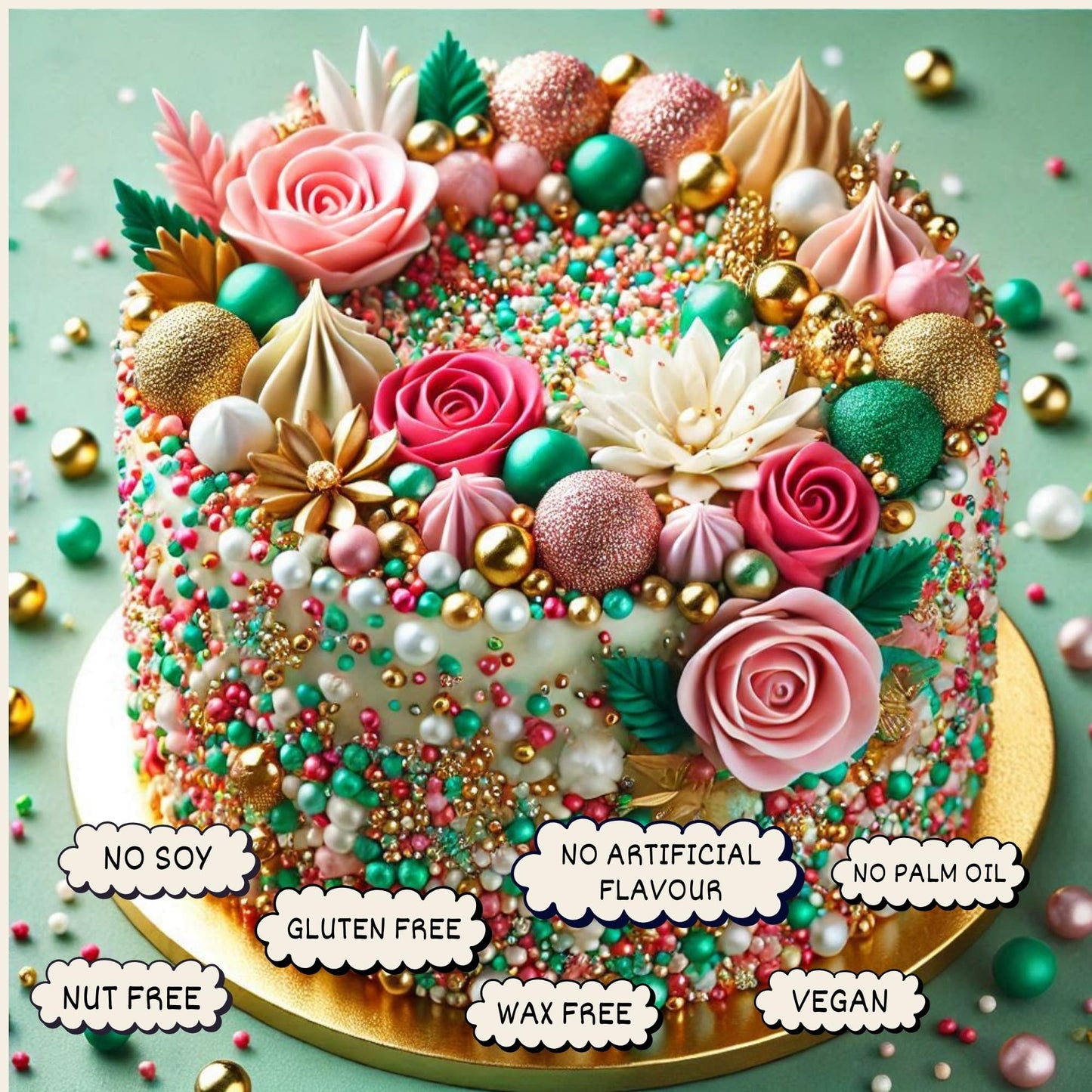 Confect Disco Balls Sprinkles Mix - Edible Pearl Balls, Vegan, Gluten-Free, Nut-Free, Turquoise, Pink, Gold & White, 4.2 oz