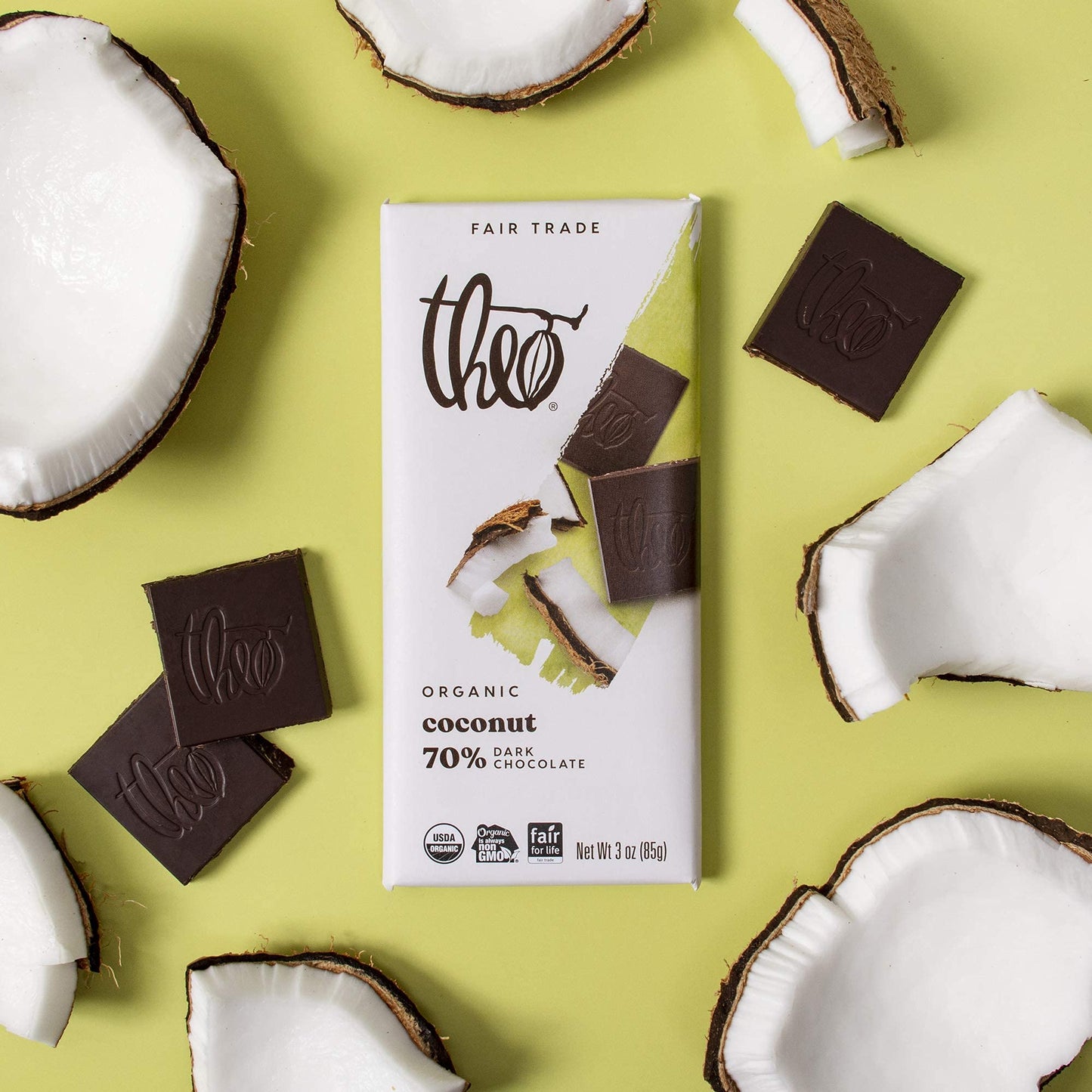 Theo Chocolate Organic Dark Chocolate With Toasted Coconut Bar (12x3Oz)