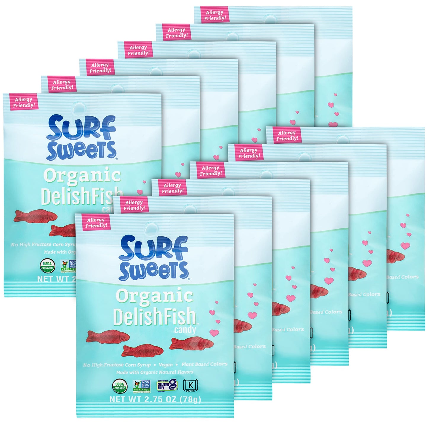 Surf Sweets Organic Delishfish Candy - Sweet Vegan Candy Fish, Gluten Free Snack For Kids And Adults, Kosher, Raspberry Fruit Flavor, Sweetened With Organic Cane Sugar - 2.75 Oz Bag (Pack Of 12)