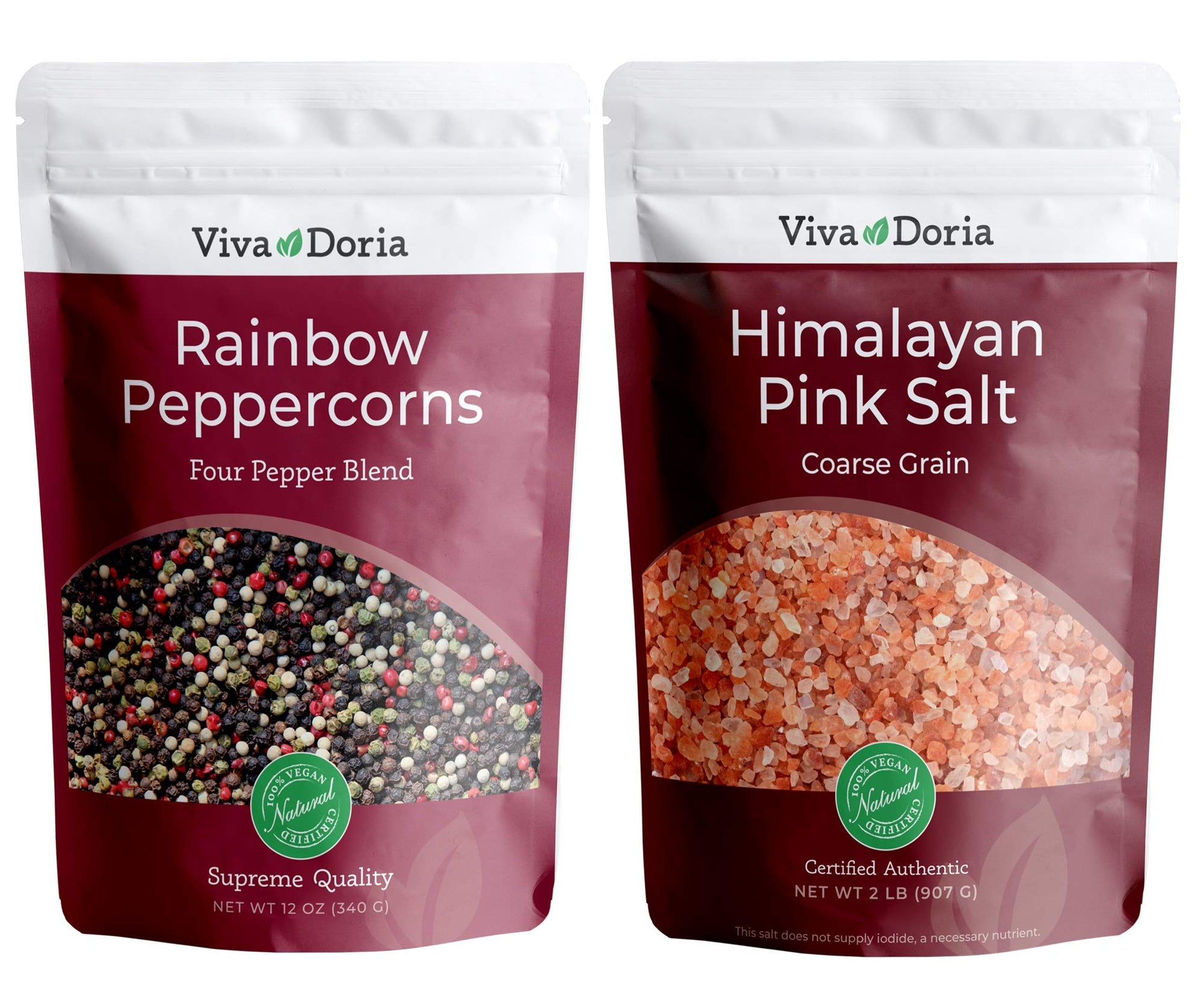 Viva Doria Rainbow Peppercorn Blend & Himalayan Pink Salt Set, 12 oz & 2 lbs, Coarse Grain, Perfect for Grinder Refills