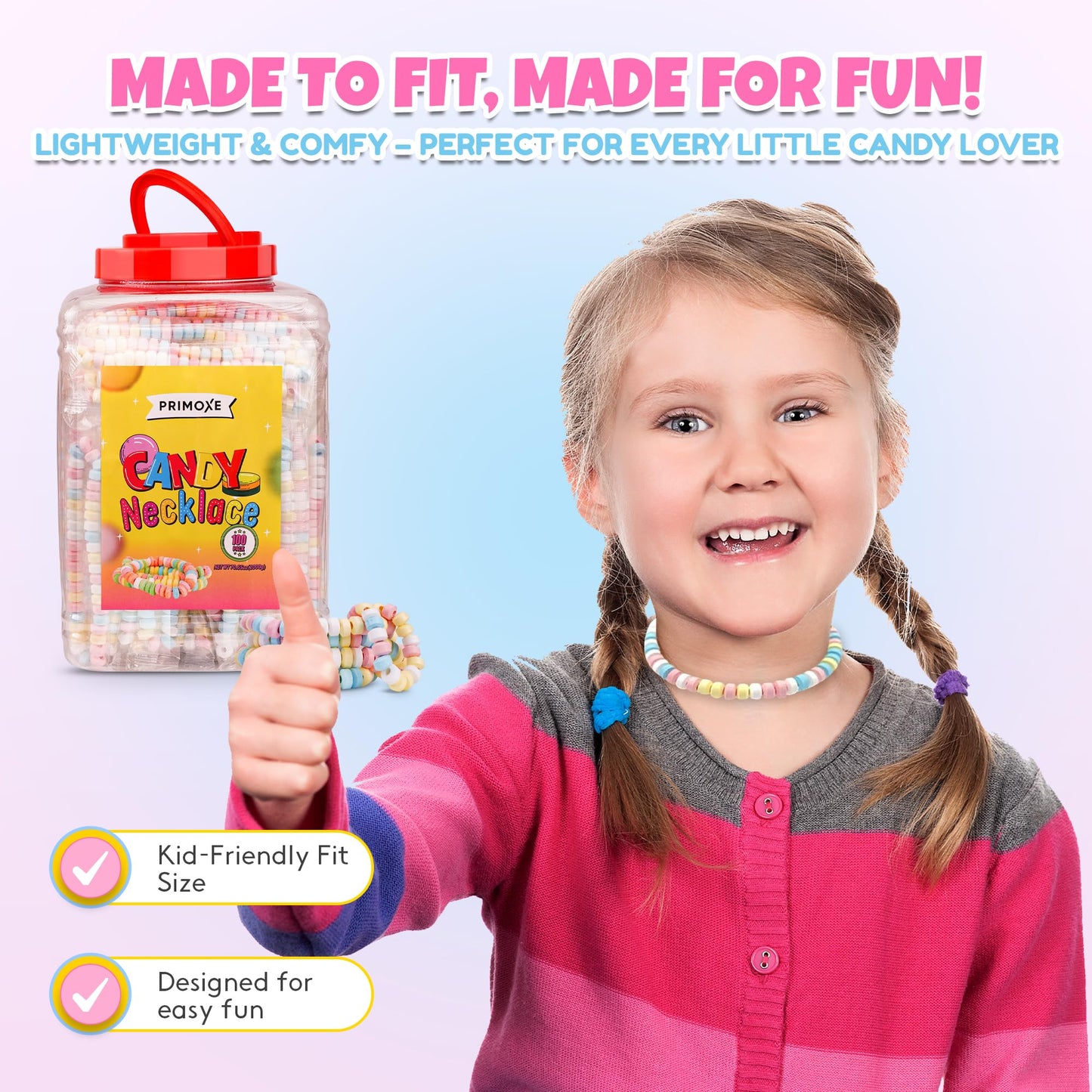 100 Pack Candy Necklaces Individually Wrapped - Bulk Candy - Edible Jewelry for Kids, Party Favors, 80s Nostalgic Treats, Pinata