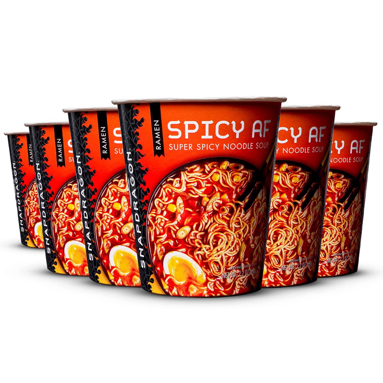 Snapdragon Spicy AF Ramen Cup Noodles - 6 Pack Instant Ramen Bowl with Authentic Wheat Noodles, Soup Sauce Base, Vege Pack and C