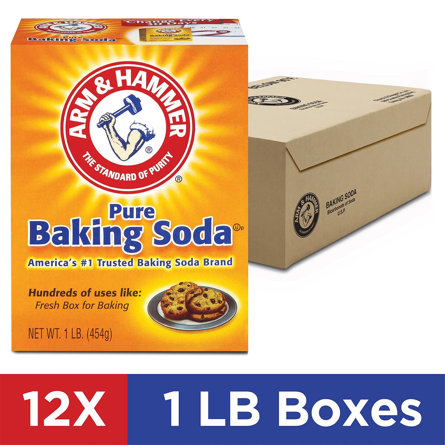 Arm & Hammer Baking Soda, 1 lb (Pack of 12) - Versatile, Eco-Friendly Cleaner & Deodorizer, Orange Packaging