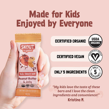 Skout Organic Plant-Based Protein Bars Peanut Butter & Jelly (12 Pack) - 10g Protein - Vegan Protein Bars - Only 5 Ingredients -