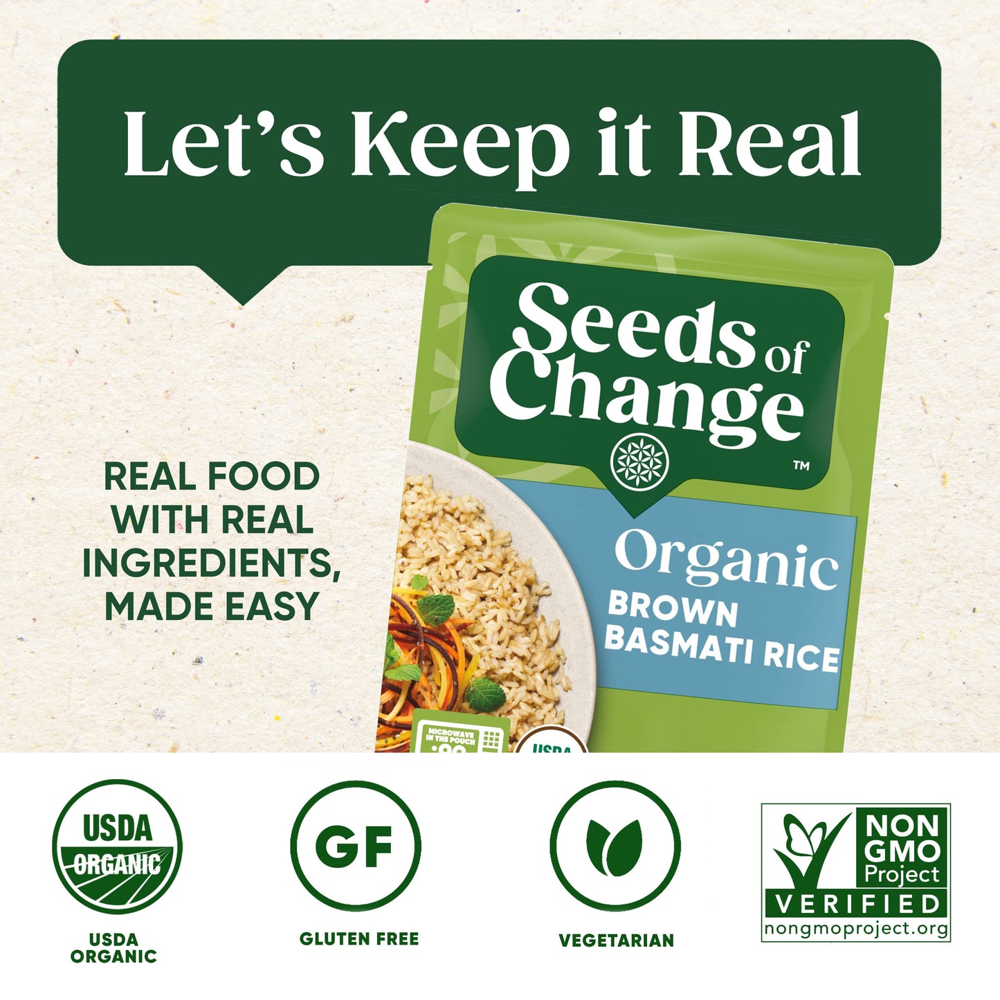 SEEDS OF CHANGE Organic Brown Basmati Rice, 8.5 OZ Pouch, Natural