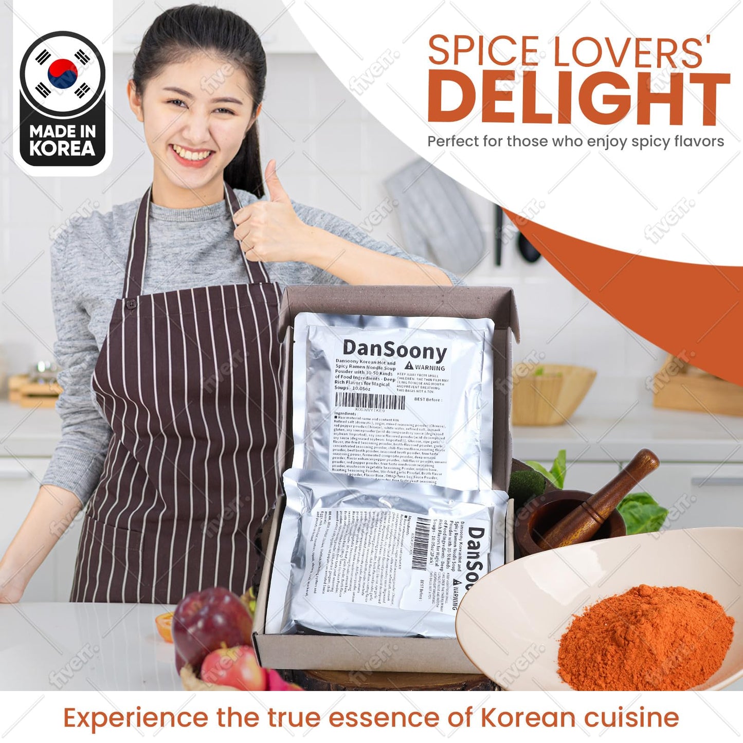 Dansoony Korean Hot And Spicy Ramen Noodle Soup Powder With 30-50 Kinds Of Food Ingredients - Deep, Rich Flavors For Magical Soups (2Pack)
