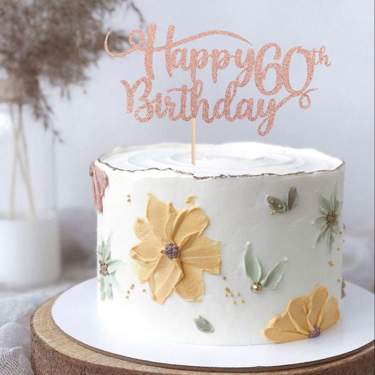 Rssta i Happy 60th Birthday Cake Topper, Rose Gold Glitter, Model XM042, Party Decoration, Number 60