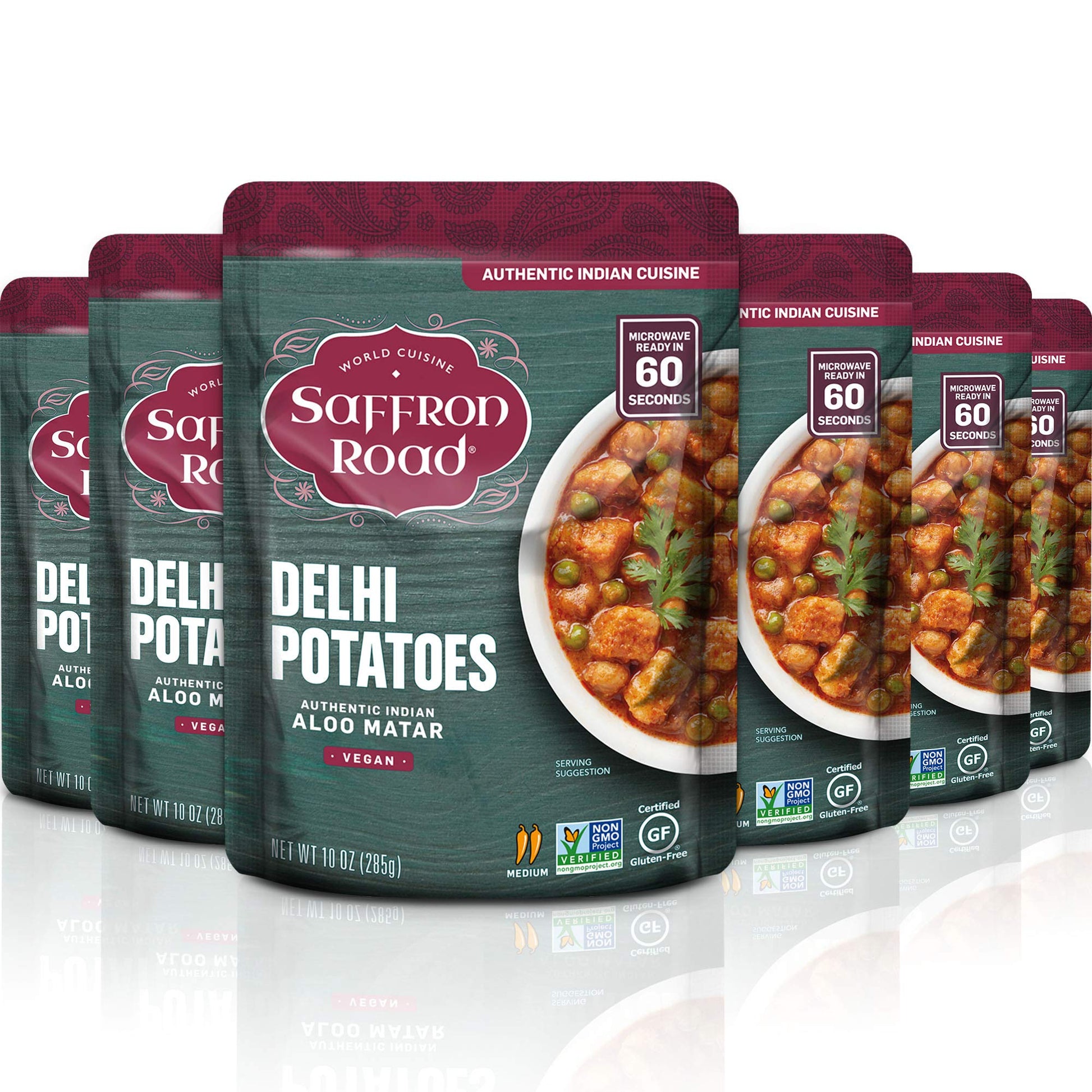Saffron Road Delhi Potatoes Meal Pouch - Vegan Gluten Free Non-Gmo Halal Kosher 10 Ounce (Pack Of 6)