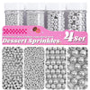 Silver Pearl Sprinkles for Cake Decorating, 11.3 Oz Edible Pearls Sugar Large Capacity 4 Jars Set for Baking Cookie Ice Cream Cu