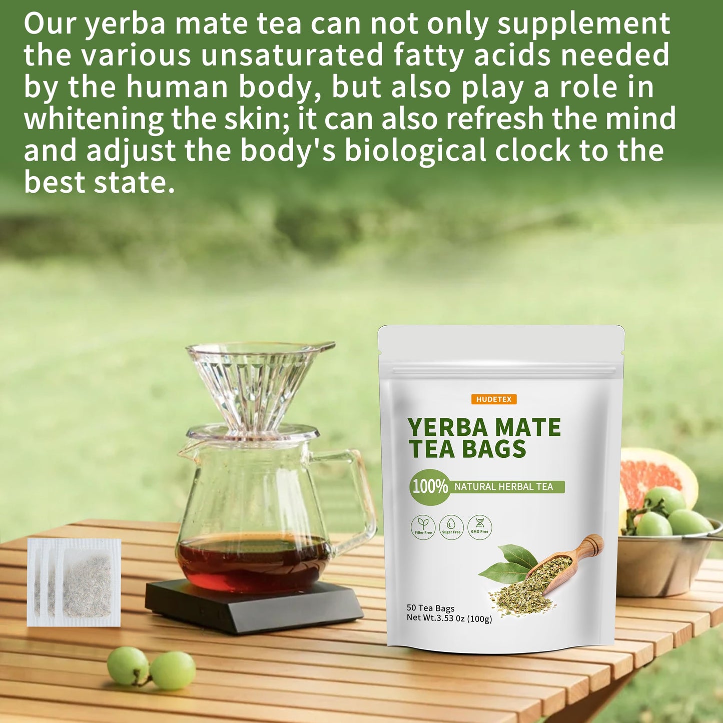 Hudetex Yerba Mate Tea Bags - 50 Count - Supports Cardiovascular & Digestive Systems