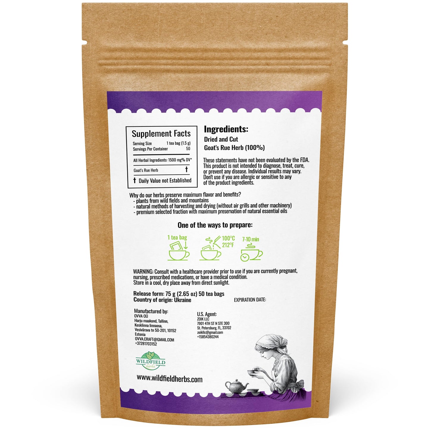 WILDFIELD HERBS Goats Rue Herbal Tea - 24 Count 2g Tea Bags