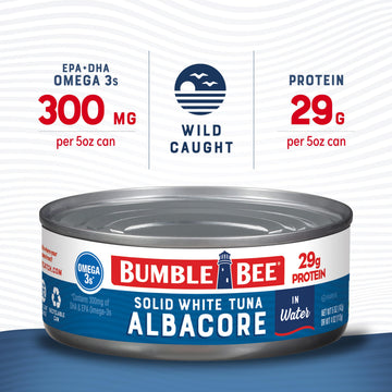 Bumble Bee Solid White Albacore Tuna in Water, 5 oz Can, Pack of 48 - Non-GMO, Gluten Free, Kosher, 29g Protein per Serving